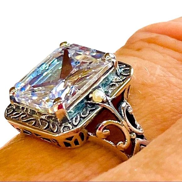 Halo Princess Cut Zircon Engagement Sterling Silver Ring Jewelry - Picture 1 of 4